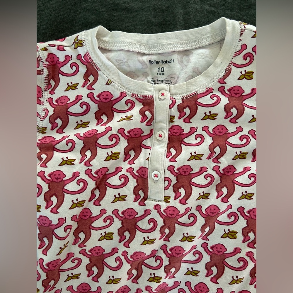 Roller Rabbit Kids Pajama Set - Pink Monkey Print